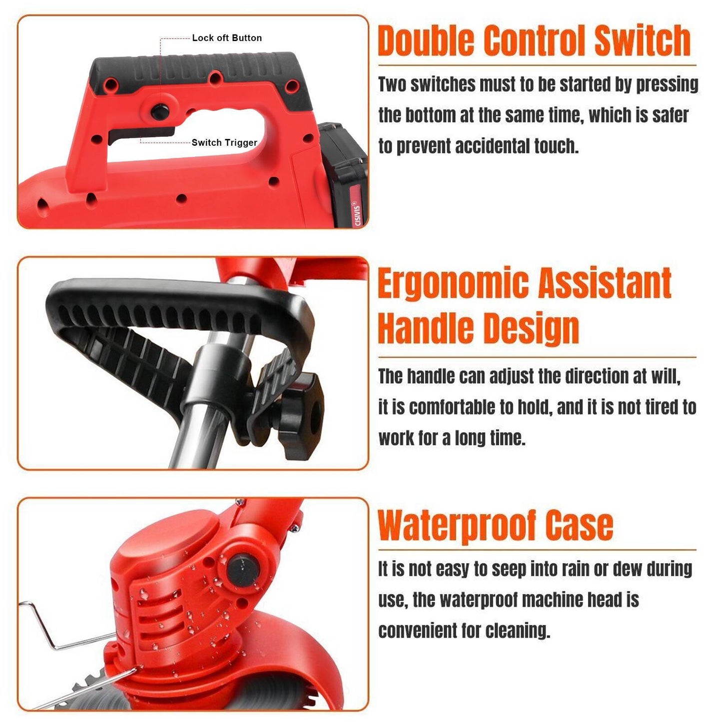 Electric Cordless Lawn Trimmer With 2 Batteries And Charger Brush Cutter Brushcutter Red