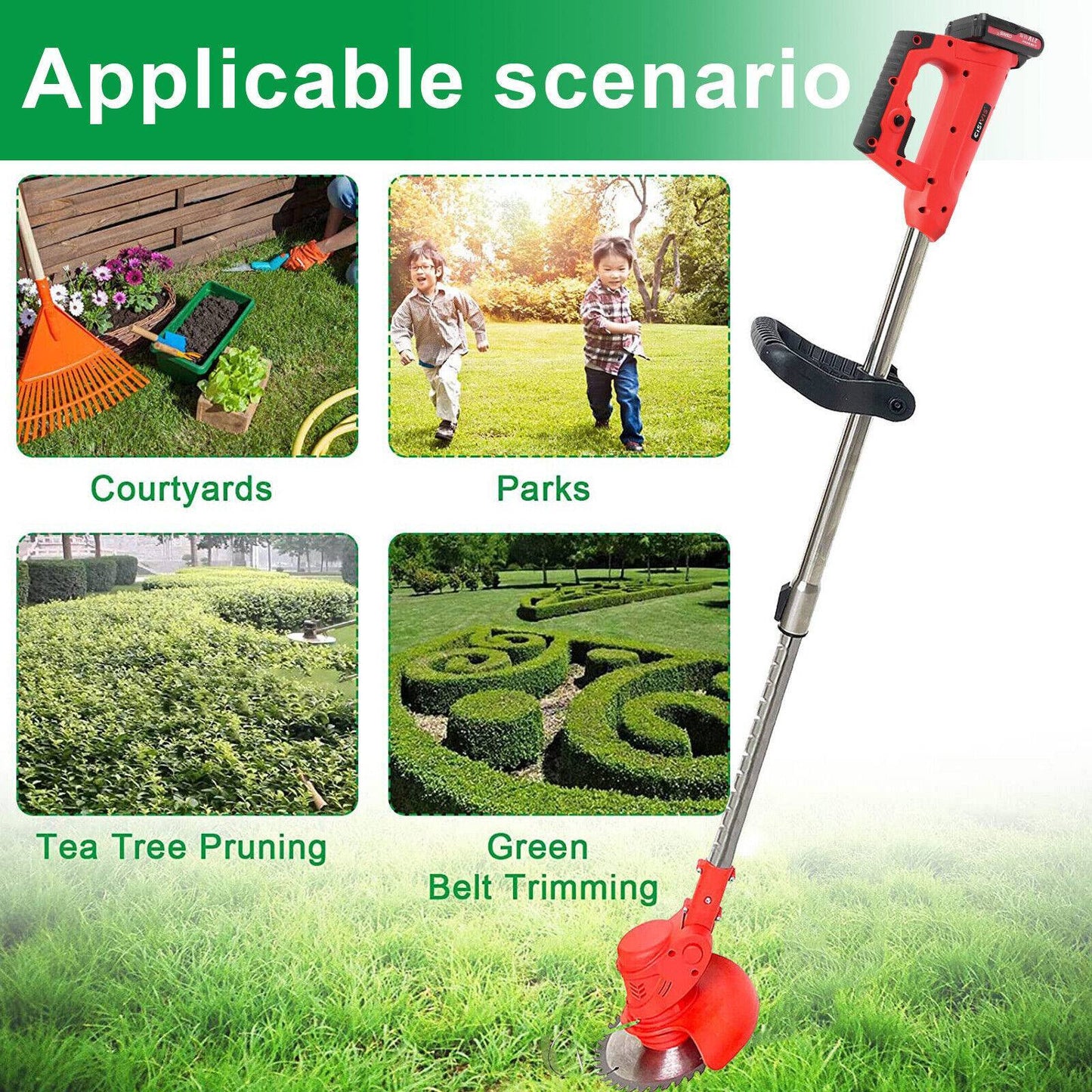 Electric Cordless Lawn Trimmer With 2 Batteries And Charger Brush Cutter Brushcutter Red