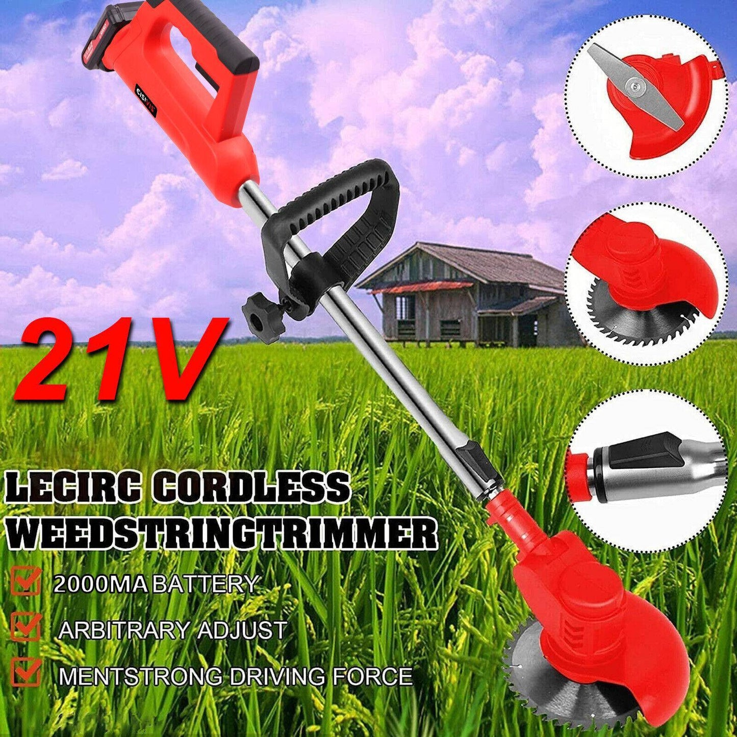 Electric Cordless Lawn Trimmer With 2 Batteries And Charger Brush Cutter Brushcutter Red