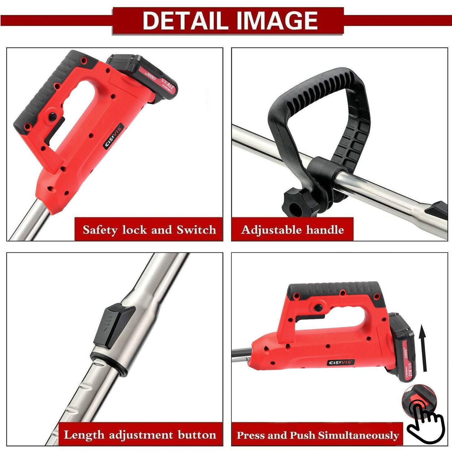 Electric Cordless Lawn Trimmer With 2 Batteries And Charger Brush Cutter Brushcutter Red